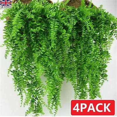 4Pcs Artificial Hanging Plants Fake Fern Trailing Foliage Flower Leaf Home Decor • £3.89