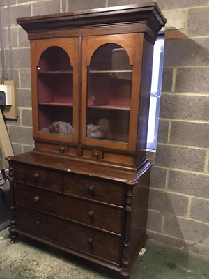 £130 • Buy Antique Victorian Mahogany Chest And Linen Press/Bookcase Cupboard