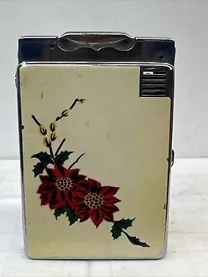 Vintage Cigarette Case With Built In Lighter Floral Flower Print Untested • $17.95