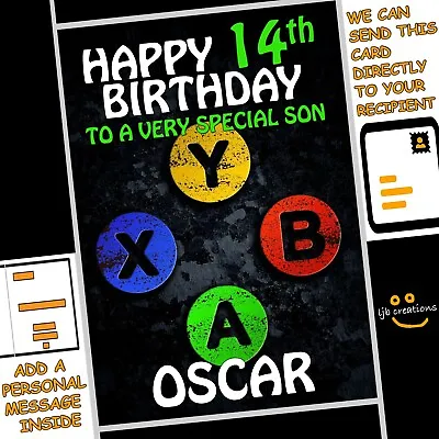 Personalised XBOX CONTROLLER BUTTONS Birthday Card Son Nephew Grandson Boy Mate • £2.95