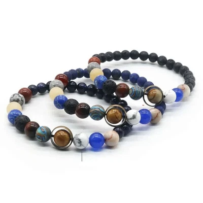 £9.59 • Buy Universe Planets Solar System Stone Round Chakra Bangle Bracelet Women Men Gift