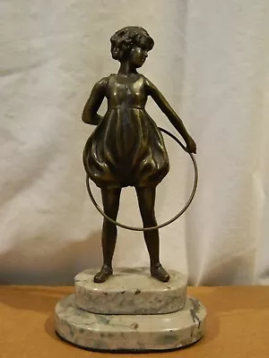 Bronze Girl With Hoop On Marble Base Statue • $80