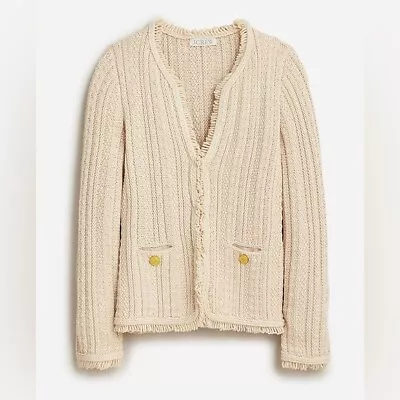 Jcrew Size Small Textured Cable-knit Lady Jacket With Fringe Beige • $59.99