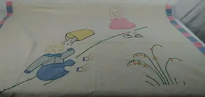 Vintage Baby Blanket Jack And Jill Embroidered  49x36   Nursery Rhyme 🔴 • $19.99