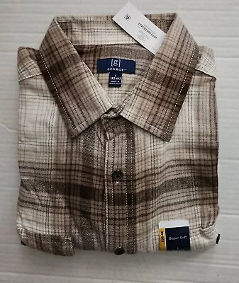 FREE George Men’s Flannel Long Sleeve SUPER SOFT Tan Plaid Shirt Large NWT NEW • $10.95