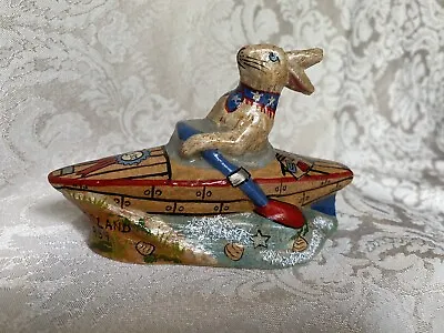 $99.99 • Buy Vaillancourt Folk Art Chalkware Rabbit Patriotic Immigration Ellis Island Kayak