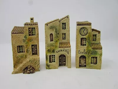 Vtg 3 Solid Miniature Buildings Cave A Vin Ecole Gable Roof  1980's • $24.95