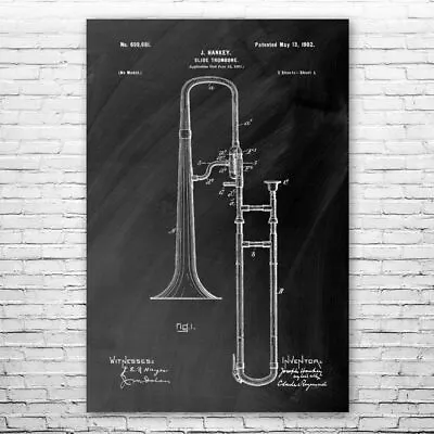 Slide Trombone Patent Poster Print 12 SIZES Horn Player Gift Trombone Wall Art • $14.95