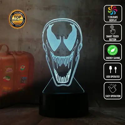 VENOM SPIDER MAN MARVEL COMICS 3D Acrylic LED 7 Colour Night Light Touch Lamp  • $22.47