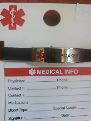 Medical ID Bracelet.  Pacemaker.  Black Rubber • $3.99