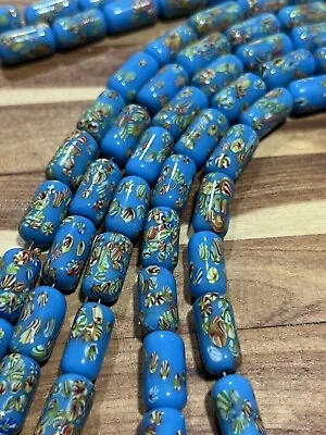 6in Strand Vintage 1950s Lampwork Japanese Millefiori Blue Tube Glass  Beads • $18.50