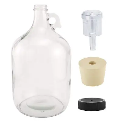 1 Gallon Glass Fermenting Jug With Handle 6.5 Rubber Stopper 2-Piece Airlock • $21.99