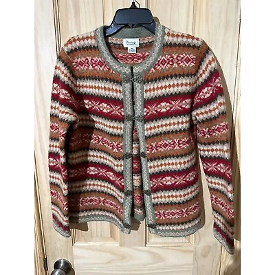 $37.99 • Buy Cambridge Dry Goods Womens Fair Isle Wool Cardigan Sweater Frog Closures Medium