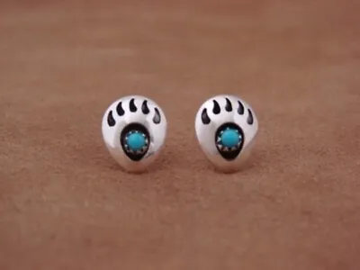 $19.99 • Buy Native American Navajo Indian Sterling Silver Turquoise Bear Paw Post Earrings