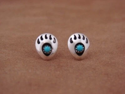 $19.99 • Buy Native American Navajo Indian Sterling Silver Turquoise Bear Paw Post Earrings