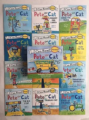 Pete The Cat Childrens Kids Books Phonics I Can Read Box Gift Set Lot 12 • $14.99