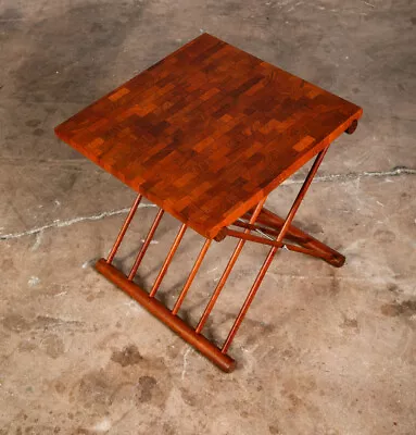 Mid Century Danish Modern Side Table Solid Teak Denmark Butcher Block Folding NM • $448.98