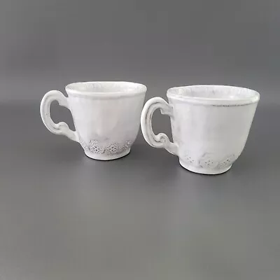 Vietri Incanto Lace Mugs (2) Handcrafted In Italy White/Gray Baroque Stone Art • $74.23