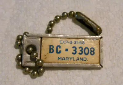 Vintage Old MARYLAND DAV 1968 License Plate Key Chain Tag BC-3308 Exp 3-31-68 • $29.99