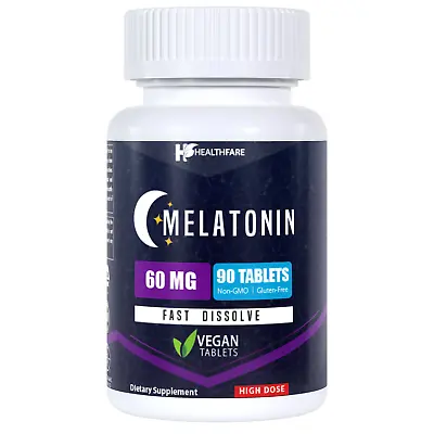Healthfare Melatonin 60mg | 90 Tab Ultra Strength Fast Dissolve Vegan Formula • $22.99