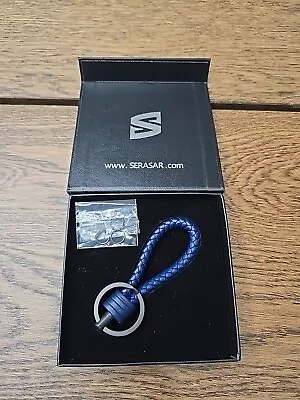 Serasar Blue Leather Keychain Stainless Steel Key Ring New • $24.99