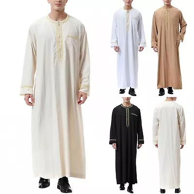 Mens Muslim Islamic Long Sleeve Maxi Robe Dress Kaftan Saudi Arab Thobe Jubba$ • $20.19