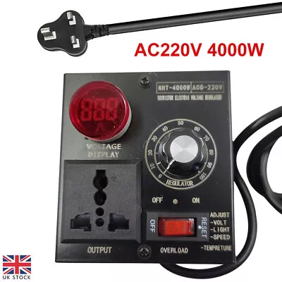 UK AC 220V 4000W Variable Voltage Regulator Speed Motor Fan Control Controllers • £16.12