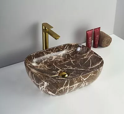 Brown Basin Top Ceramic Wash Basin Bathroom Sink Bowl Above Counter Top Marble • $110