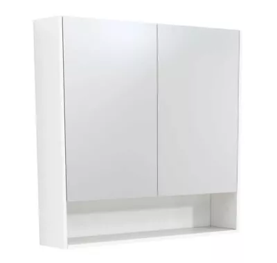 Pencil Edge Mirror Shaving Cabinet Matt White With Open Shelf • $380