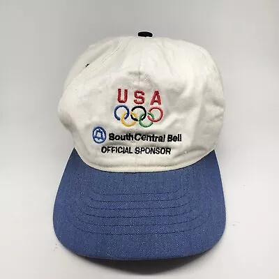 Vintage Olympics Hat Cap Mens Denim White Made In USA Strapback OSFM Adjustable • $13