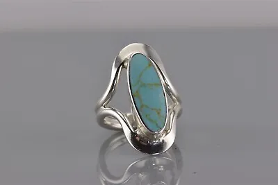 Sterling Silver 28mm Wavy Turquoise Statement Lip Band Ring 925 Sz: 6 • $37.50