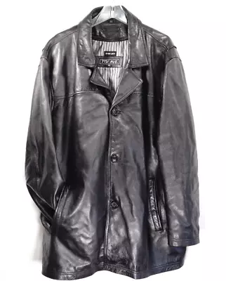 Black Leather Car Coat W/ Zip Out Lining 7th Ave Mens Size 4X 4XL • $19