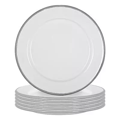 6x White Enamel Side Plates Metal Outdoor Camping Food Dishes 20cm Grey • £16