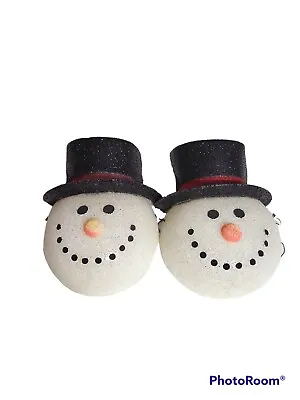 Melted Plastic Popcorn Christmas Snowman Lamp Post Light Covers Set Of 2 Vintage • $25