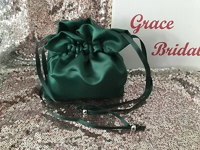 £4.99 • Buy BOTTLE /DARK GREEN SATIN DOLLY BAG BRIDAL BRIDESMAID FLOWER GIRL *free Swatches*