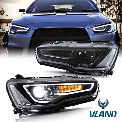 Pair LED Headlights Halo Front Light For 08-17 Mitsubishi Lancer EVO W/ H7 Bulbs • $359.99