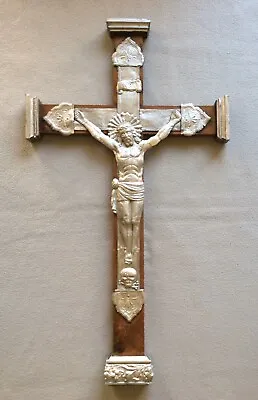 Large Vintage Memento Mori Overlay Papier MÂchÉ Monastery Estate Crucifix • $175