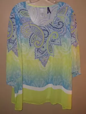 MAGGIE BARNES For CATHERINES Women's Paisley Sheer 3/4 Sleeve Blouse 3X 26/28WP • $14.99