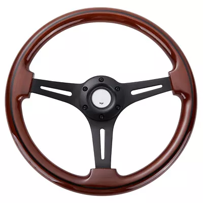 14'' Matte Wooden Steering Wheel 2'' Deep 3 Spoke Walnut Wood Grain 6 Bolt Black • $64.93
