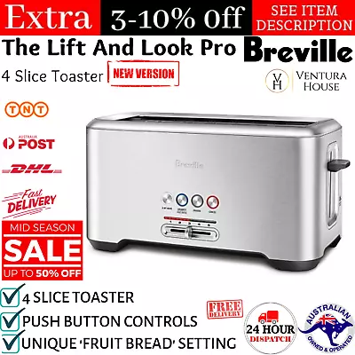 NEW Breville BTA730BSS The Lift & Look Pro 4 Slice Fruit Bread Toaster Long Slot • $201.97