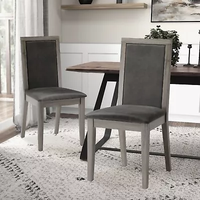 Set Of 2 Dining Chairs Kitchen Side Chair High Back PU Upholstered Wood Leg Gray • $179.99