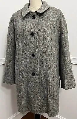 VINTAGE WELLINGTON FASHIONS BLACK & WHITE HERRINGBONE CAR COAT PEA COAT Sz XL • $60