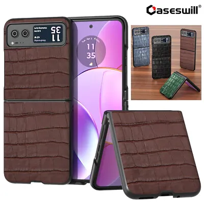 For Motorola Razr (2023) Crocodile Leather Hard Case Cover + Screen Protector • $18.98