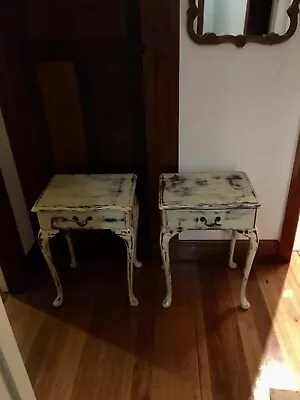 Bedside Tables Vintage French Provisional Shabby Chic Distressed Pair • $50