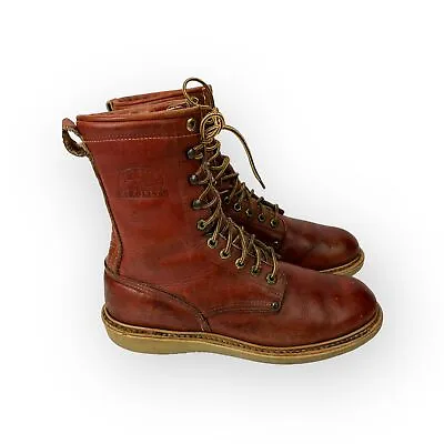 Vintage Carolina Shoe Co USA Brown Leather Wedge Lace Up Work Boot Size 9.5 • $150