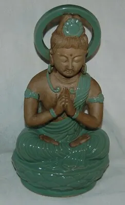 Meditating Budda Porcelain Statue Japan Very Nice Green We Ship Free To USA • $45