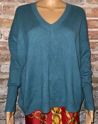 J.Crew Italian 100% Cashmere Sweater Womens M/L Teal Oversized V Neck FREESHIP • $29.99