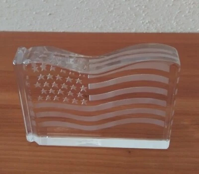 $45 • Buy American Flag Clear Crystal Paperweight Val St. Lambert De Sores Belgium SIGNED
