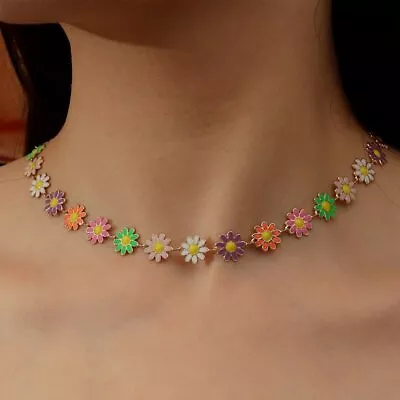 Colorful Boho Daisy Flower Enamel Necklace Choker Chain Women Party Jewelry Gift • £3.58