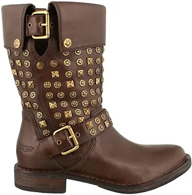 Ugg Conor Studs Moto Boots Brown Leather Used W/ Love Women 6.5 US Worn 2x • $89.99